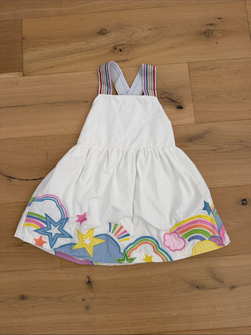 Lola + The Boys White Dress with Rainbow & Star Appliqués and Striped Straps